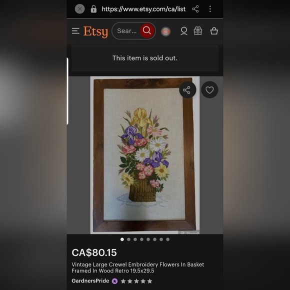 Vintage Large Crewel Embroidery Flowers In Basket Framed In Wood Retro 19.5x29.5 - Picture 4 of 5